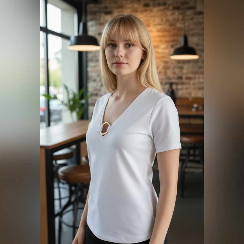 INTERNATIONAL CONCEPTS Elegant Chic Women's Short Sleeve Blouse Small